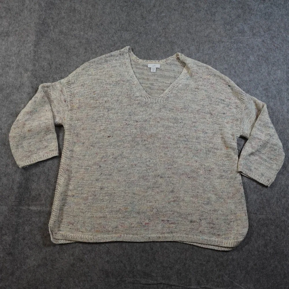 J. Jill Sweater Womens Medium Petite V Neck Knit Marled‎ Multicolor Long Sleeve